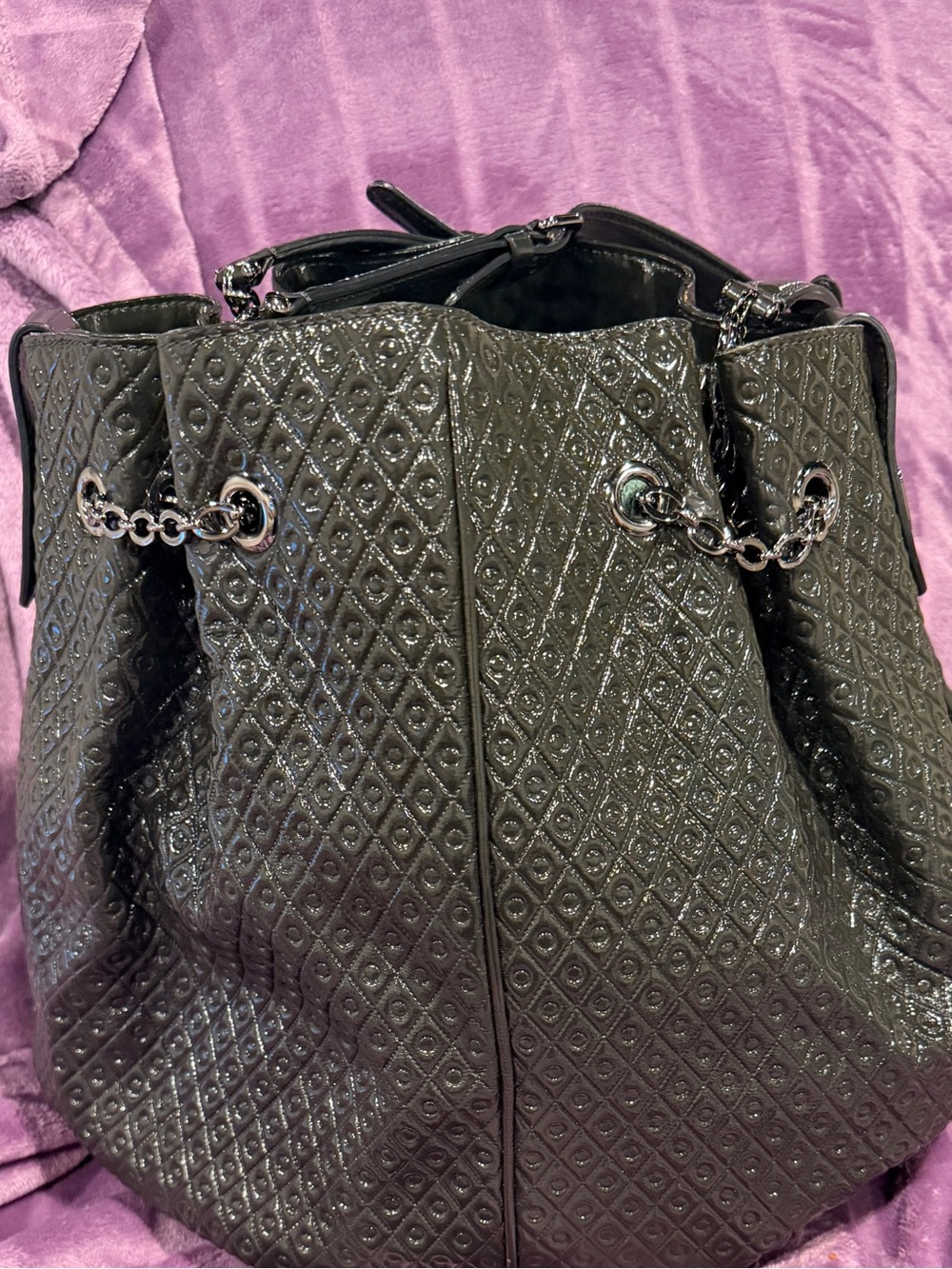 Tods Signature Patent Leather Shopper Shoulder Bag - dark green